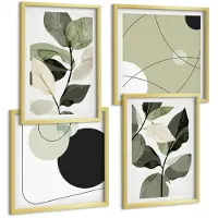 Tulup 4-Delige Schilderij Set - Geschilderde bladeren en abstracte vormen - 40 x 40 cm en 40 x 60 cm - Decoratieve Schilderijen - Wanddecoratie - Hal - Moderne Wanddecoratie