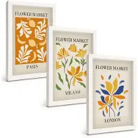 Tulup 3-Delige Schilderij Set - Bloemenposters Parijs Milaan Londen - 20x30 - Stijlvolle Wanddecoratie - Interieur