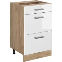 Vicco Keukenonderkast R-Line Wit Hoogglans/Goudkleurig Eiken 50 cm zonder werkblad, Model 70008