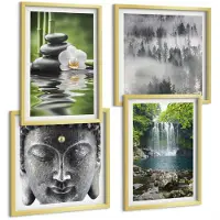 Tulup 4-Delige Schilderij Set - Harmonie van de natuur met stenen, water en Boeddha - 40 x 40 cm en 40 x 60 cm - Decoratieve Muurdecoratie - Slaapkamer - Moderne Wanddecoratie