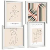 Tulup 4-Delige Schilderij Set - Lineaire silhouetten van vrouwen in minimalistische posters - 40x40 en 40x60 - Muurdecoratie - Interieur Decoratie - Wanddecoratie