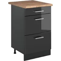 Vicco Keukenonderkast R-Line, Antraciet Hoogglans/Antraciet, 50 cm goudkleurig eiken werkblad