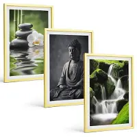 Tulup 4-Delige Schilderij Set - Rustgevende zen-afbeeldingen met water, stenen en Boeddha - 40 x 60 cm - Wanddecoratie - Schilderijen Set - Interieur - Muurdecoratie