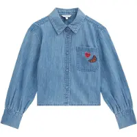 We fashion Blouse blauw denim / pueblo / kersrood