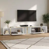 STILVORA TV-Meubel Uitziehbaar Met Hoogglans Fronten En Gouden Details - Open Vakken En Kabeldoorvoer - Wit Spaanplaat - 275x35x37 Cm