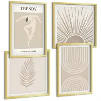 Tulup 4-Delige Schilderij Set - Pastelposters, modieuze boho-abstracties - 40 x 40 cm en 40 x 60 cm - Muurdecoratie - Schilderijen Set - Woonkamer - Stijlvolle Muurdecoratie