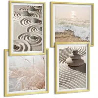 Tulup 4-Delige Schilderij Set - Rustig zand en kabbelend water met kiezels op het strand. - 40 x 40 cm en 40 x 60 cm - Wanddecoratie - Schilderijen Set - Interieur - Stijlvolle Muurdecoratie