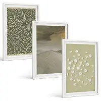 Tulup 3-Delige Schilderij Set - Golvende en abstracte patronen met boho-bloemen - 40x60 - Muurdecoratie - Schilderijen Set - Woonkamer - Stijlvolle Muurdecoratie