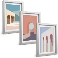 Tulup 4-Delige Schilderij Set - Pastel minimalistische stedelijke architectuurafbeeldingen - 20 x 30 cm - Stijlvolle Muurdecoratie - Slaapkamer - Decoratieve Schilderijen
