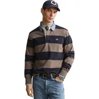 Gant Heren Zwaar gestreept polo met taupe chambray kraag (XL), Casual, Katoen, Lange mouwen 2004083
