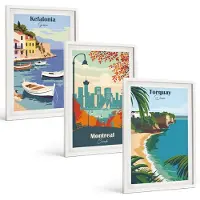 Tulup 3-Delige Schilderij Set - Stadsgezichten en landschappen uit Griekenland, Canada en Australië - 40x60 - Stijlvolle Muurdecoratie - Slaapkamer - Decoratieve Schilderijen