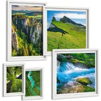 Tulup 4-Delige Schilderij Set - Natuurlijke landschappen, bergen, rivieren, bossen en watervallen. - 50 x 50 cm, 20 x 30 cm en 40 x 60 cm - Muurdecoratie - Schilderijen Set - Woonkamer