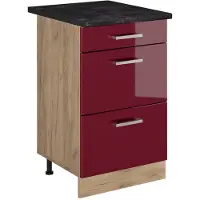 Vicco Keukenonderkast R-Line, Rode hoogglans/Goudkleurig Eiken, 50 cm antraciet werkblad