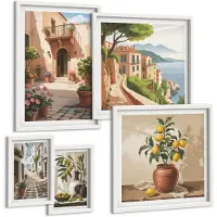 Tulup 4-Delige Schilderij Set - Gezellige straatjes en bloemenaccenten in mediterrane stijl. - 50 x 50 cm, 20 x 30 cm en 40 x 60 cm - Wanddecoratie - Woonkamer Decoratie