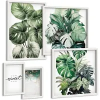 Tulup 4-Delige Schilderij Set - Decoratieve plantmotieven in een moderne stijl - 50 x 50 cm, 20 x 30 cm en 40 x 60 cm - Stijlvolle Wanddecoratie - Interieur
