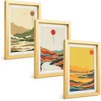 Tulup 4-Delige Schilderij Set - Kleurrijke patronen van bergen en rivieren in Japandi-stijl - 20 x 30 cm - Wanddecoratie - Muurdecoratie - Woonkamer