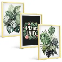 Tulup 4-Delige Schilderij Set - Tropische planten met het opschrift 'Plant Lady' in het groen. - 40 x 60 cm - Decoratieve Muurdecoratie - Slaapkamer - Interieur Decoratie