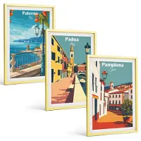 Tulup 4-Delige Schilderij Set - Populaire steden in retro illustratieve stijl - 40 x 60 cm - Schilderijen Set - Wanddecoratie - Woonkamer - Moderne Wanddecoratie