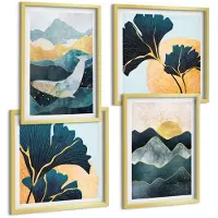 Tulup 4-Delige Schilderij Set - Abstracte esthetische vergezichten met bergen en planten - 40 x 40 cm en 40 x 60 cm - Muurdecoratie - Schilderijen Set - Woonkamer - Woonkamer Decoratie