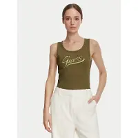 GUESS Dames Mouwloos shirt met olijfgroen geborduurd logo (L), Casual, Polyamide, Mouwloos / spaghettibandjes W6YP30K4380
