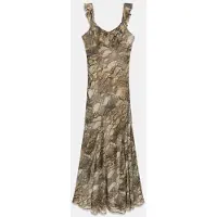 GUESS Dames Lange jurk met bruine print (XS), Casual, Feest, Dierenprint, Polyester, Mouwloos / spaghettibandjes W6YK29W2939