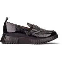 Wonders Dames Leren mocassins Mix zwart (40), Plat, 1 tot 3 cm, Geen, Casual, Klassiek, Lakleer A-4420