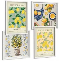 Tulup 4-Delige Schilderij Set - Italiaanse posters met citrusbomen en fruit - 40x40 en 40x60 - Decoratieve Muurdecoratie - Slaapkamer