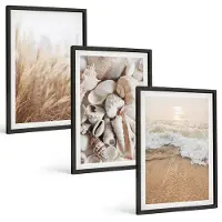 Tulup 4-Delige Schilderij Set - Strandthema met schelpen en zeegolven - 40 x 60 cm - Wanddecoratie - Moderne Interieurdecoratie - Woonkamer Decoratie