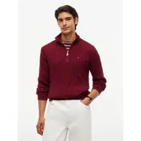 Tommy Hilfiger Heren Truien & Vesten Classic Cotton Cable Zip Mock - Bordeaux - Maat S