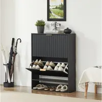 HAUSS SPOLE Schoenenkast Met Groef Front En Anti Kantel Beveiliging Voor Hal En Gang Zwart Spanplaat En Metaal 80 X 24 X 102 Cm