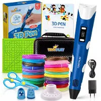 TinyPlay 3D Pen Starterspakket XXL - 3d pennen tekenset - 100m Vullingen PLA Filament 1.75 mm – Tekenen voor kinderen - Sjablonen boek - Opbergcase en tekenmat – Marineblauw