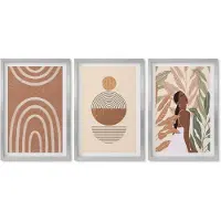 Wallfluent 4-Delige Schilderij Set - Stijlvolle patronen met plantmotieven en geometrische vormen. - 40 x 60 cm - Decoratieve Schilderijen - Woonkamer - Interieur - Interieur Decoratie