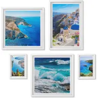 Wallfluent 5-Delige Schilderij Set - Landschappen Van De Egeïsche Zee Met Pittoreske Uitzichten - 50 x 50 cm, 20 x 30 cm En 40 x 60 cm - Muurdecoratie - Wanddecoratie - Hal
