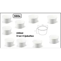 TakeAware 500 stuks IJsbeker wit 240ml karton - 3 a 4 bollen - IJs beker - Party schepijs softijs ijsje zomer festival thema feest