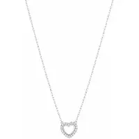 Yehwang Miwalabel - Hart ketting dames met Sierkristallen - Silver plated - Open hart - Steentjes - Sieraden - Halsketting - Cadeau voor vrouw - 35 - 40cm verstelbaar - Zilver - Minimalistisch