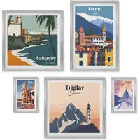 Wallfluent 4-Delige Schilderij Set - Europese steden en landschappen in retrostijl - 50 x 50 cm, 20 x 30 cm en 40 x 60 cm - Moderne Wanddecoratie - Woonkamer - Muurdecoratie