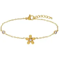 Lucardi - Dames Stainless steel armband bloem met zirkonia voor dames - Armband - Staal - Goudkleurig - 20 cm