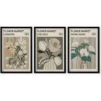 Wallfluent 3-Delige Schilderij Set - Bloemenbeurzen In Londen, Chicago En Hongkong. - 40 x 60 cm - Stijlvolle Muurdecoratie - Kantoor - Moderne Wanddecoratie