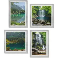 Wallfluent 4-Delige Schilderij Set - Watervallen In Een Groene Omgeving Met Stenen En Water. - 40 x 40 cm En 40 x 60 cm - Muurdecoratie - Wanddecoratie - Slaapkamer - Stijlvolle Muurdecoratie