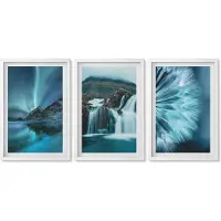 Wallfluent 3-Delige Schilderij Set - Winterlandschappen Met Watervallen En Het Noorderlicht - 40 x 60 - Moderne Wanddecoratie - Slaapkamer