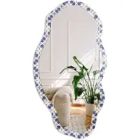 Coloray Crème Mozaïek Spiegel - Blauw Strakke Rechthoekige Spiegel - Organische Spiegel - Badkamer, Keuken, Hal - Geometrisch - 45x90 cm - Totale afmeting 52x97 cm