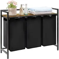 Vali VALIWasmand - Wasmand 3 Vakken - Wassorteerder - 120L - Zwart - 92cm x 36cm x 8cm
