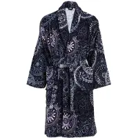 Padiro unisex badjas S - blauw en meerkleurig - 100% katoen - ornamentenpatroon - sjaalkraag en ceintuur