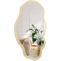 Coloray Mosterdkleur Spiegel - Romig Elegante Rechthoekige Wandspiegel - Organische Spiegel - Woonkamer - Minimalistisch - 45x90 cm - Totale afmeting 52x97 cm