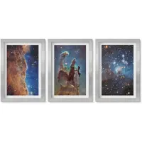 Wallfluent 3-Delige Schilderij Set - Ruimtelandschappen Met Sterrenstelsels En Nevels - 20 x 30 cm - Wanddecoratie - Moderne Interieurdecoratie - Stijlvolle Muurdecoratie