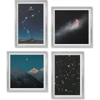 Wallfluent 4-Delige Schilderij Set - Melkwegstelsel Ruimte Sterrenbeeld Waterman Bergen - 40 x 40 cm En 40 x 60 cm - Moderne Wanddecoratie - Slaapkamer - Stijlvolle Muurdecoratie