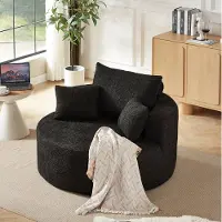 HAUSS SPOLE Fauteuil Zwart - Chenille En Schuim - Zonder Montage - 1-Zits Relaxstoel Voor Woonkamer Slaapkamer En Lounge - Modern Design