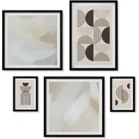 Wallfluent 5-Delige Schilderij Set - Abstracte Geometrische Vormen In Ingetogen Kleuren - 50 x 50 cm, 20 x 30 cm En 40 x 60 cm - Stijlvolle Wanddecoratie - Interieur - Decoratieve Schilderijen