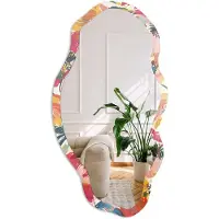 Coloray Bloemenpatroon Spiegel - Geel Elegante Rechthoekige Wandspiegel - Organische Spiegel - Woonkamer - Schilderachtig - 45x90 cm - Totale afmeting 52x97 cm