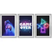 Wallfluent 4-Delige Schilderij Set - Gamepads Game Over-inscriptiepictogrammen - 40 x 60 cm - Stijlvolle Muurdecoratie - Slaapkamer - Interieur Decoratie